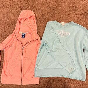 Nike Kids Light Blue Sweatshirt and Coral Hoodie Set
